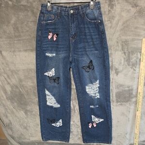 SHEIN Blue Jeans with Butterfly Accents